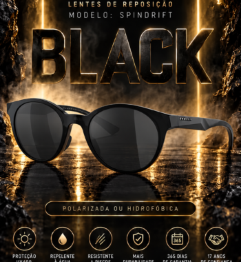 Lentes Spindrift Black — capa World-X Custom em preto e dourado